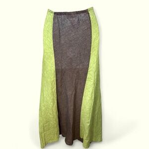 bryn Walker Size Med Linen green & brown Earthy Tones Maxi‎ Skirt